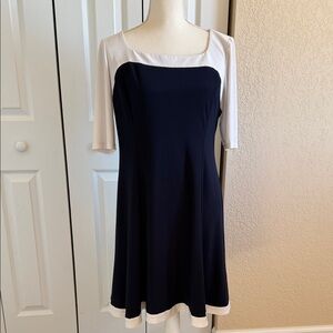 Chaps Navy and White Midi Dress